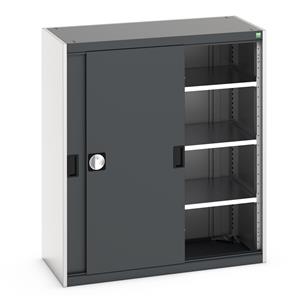 Bott cubio cupboard with lockable sliding doors 1200mm high x 1050mm wide x 525mm deep and supplied with 3 x 100kg capacity shelves.   Ideal for areas with limited space where standard outward opening doors would not be suitable.... Bott Cubio Sliding Solid Door Cupboards with shelves and drawers 1600mm high option available